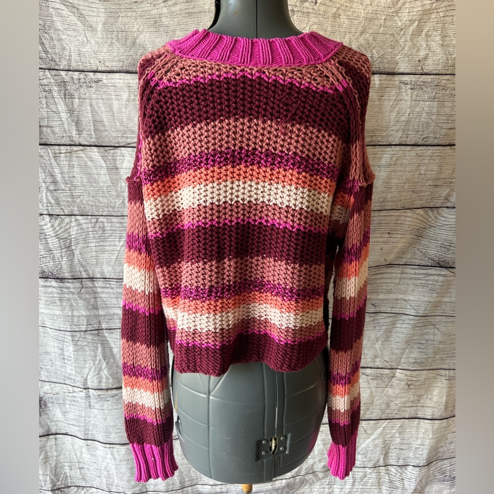 Free People Devon Stripe Crop Sweater In Nocolor size small - Picture 8 of 11